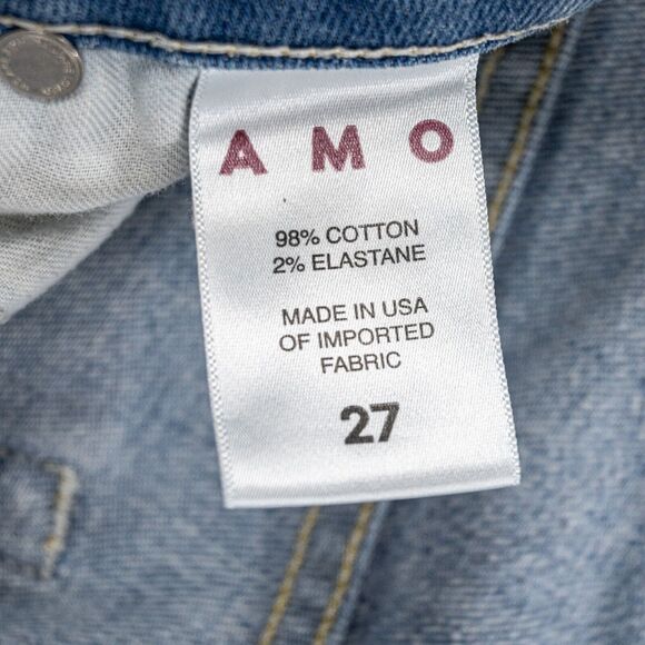 AMO Denim Lover Slim High-Rise Jeans Chewed Hem Blue knockout Size 27 - Picture 7 of 11